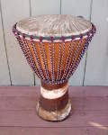 Djembe with a fresh skin, new rope, oiled shell and reconditioned rings.