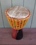 Djembe hand drum with new rope and a fresh skin.