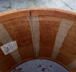 Inside of antique bass drum shell with almas.