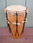 Garifuna drum with new rope, tuning pegs and drum head.