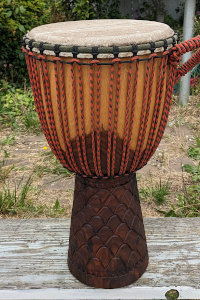African djembe made of hardwood.