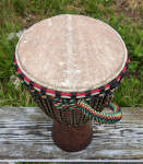 Rope-tuned African djembe hand drum.