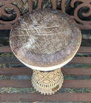 A fish skin drumhead newly mounted on a Middle Eastern doumbek.