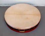A bodhran drum with a new Lambeg goat skin drumhead.