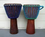A pair of African djembe hand drums just repaired.