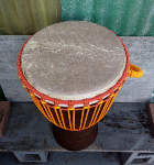 Rope-tuned Ivory Coast djembe hand drum.